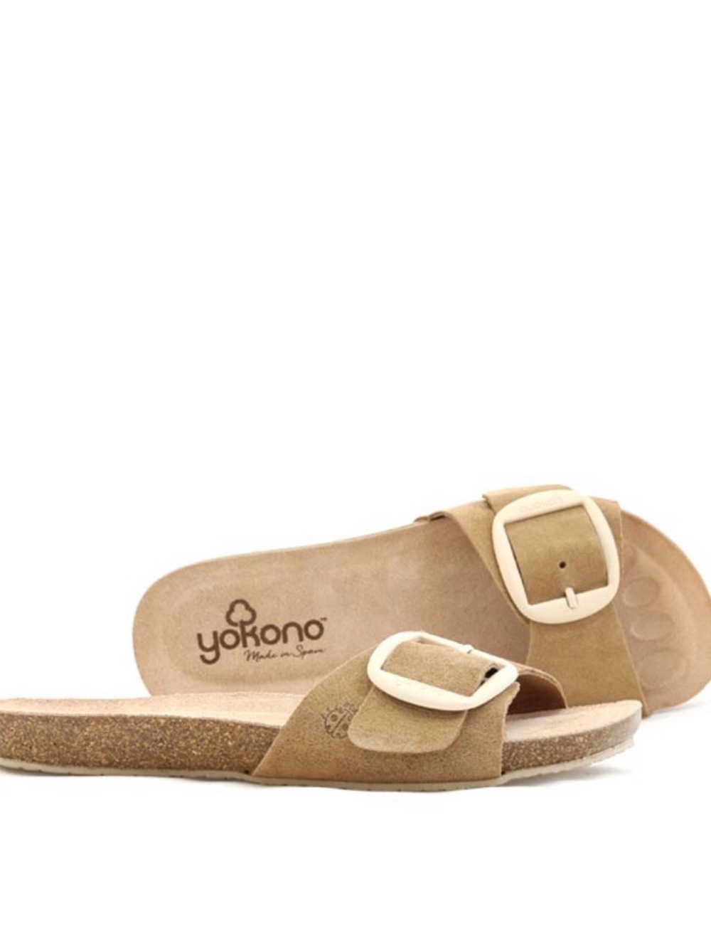 Yokono Big Buckle Sandals Suede Beige Leather Spain Comfort Women’s Size 9 NWOT